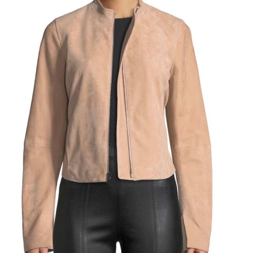 Vince Cropped Zip-Front Suede Moto Jacket NWT